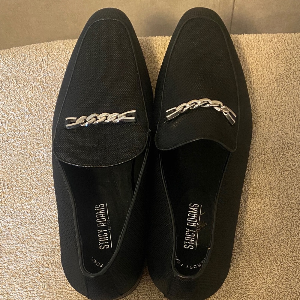 Stacy Adams Men's Black Slip-On Loafers with Silver Accent
